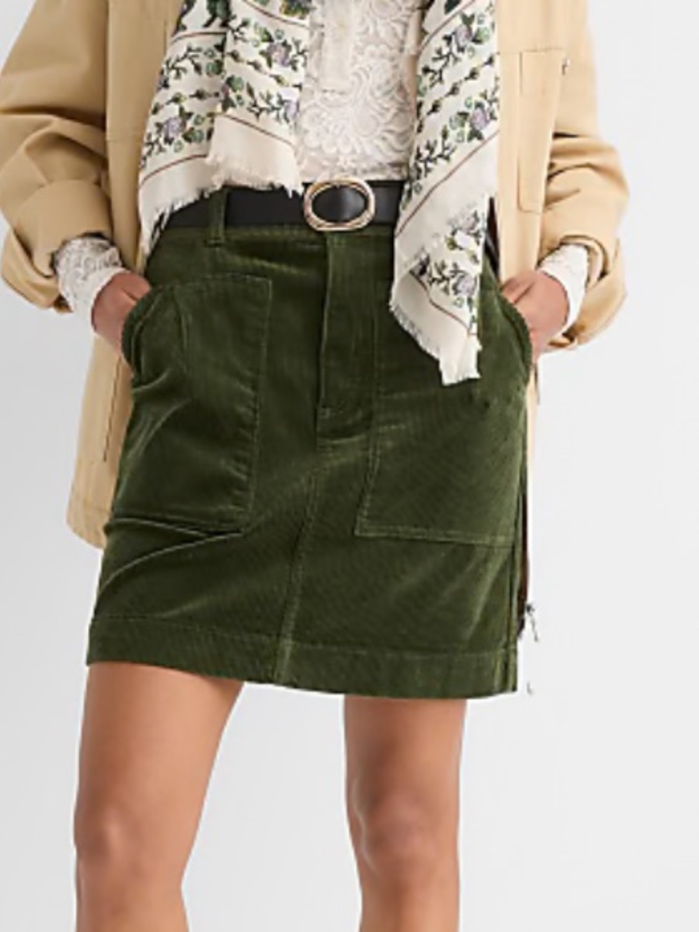 LOFT Olive Green Corduroy Mini Pocket Skirt